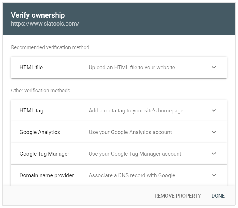 URL Verifikationsmuligheder Google Search Console